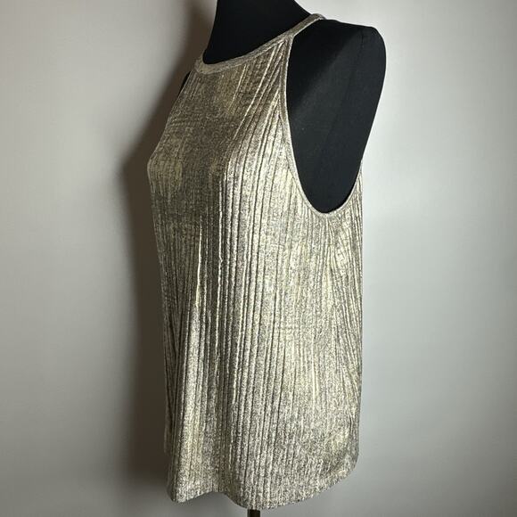 Anthropologie Moulinette Soeurs 'Shine On Metallic Gold High Neck Tank Large - Picture 5 of 9